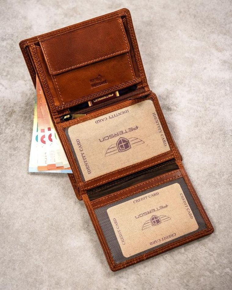 Portfel, brązowy, skórzany, rak, Peterson