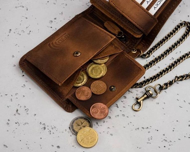 Portfel, brązowy, skórzany, RFID