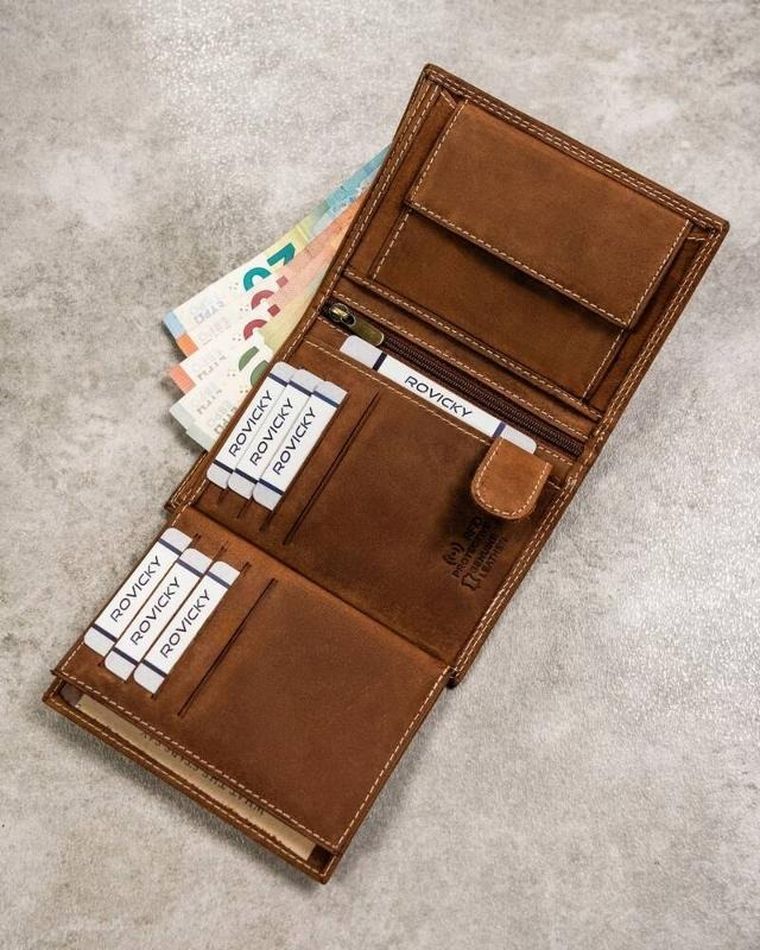 Portfel, brązowy, skórzany, RFID, Always Wild