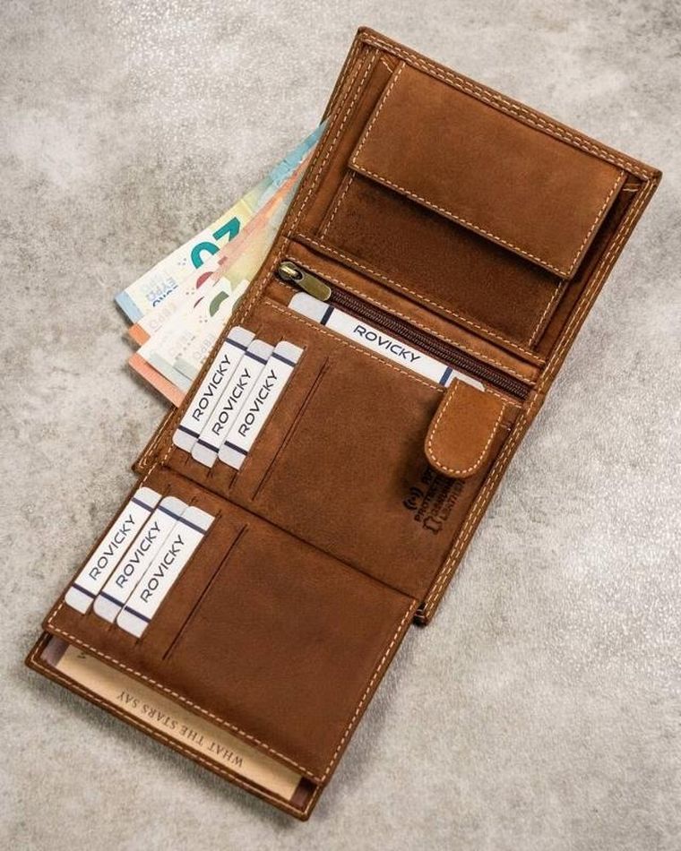 Portfel, brązowy, skórzany, RFID, Always Wild