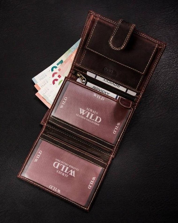 Portfel, brązowy, skórzany, RFID, Always Wild