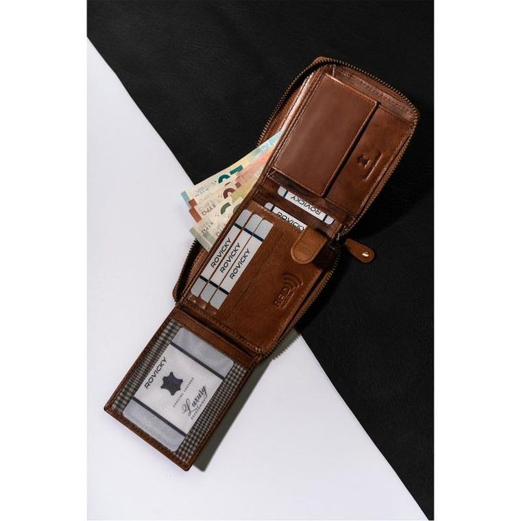 Portfel, brązowy, skórzany, RFID, Always Wild