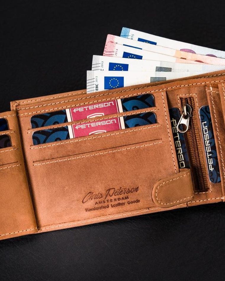 Portfel, brązowy, skórzany, RFID, Peterson