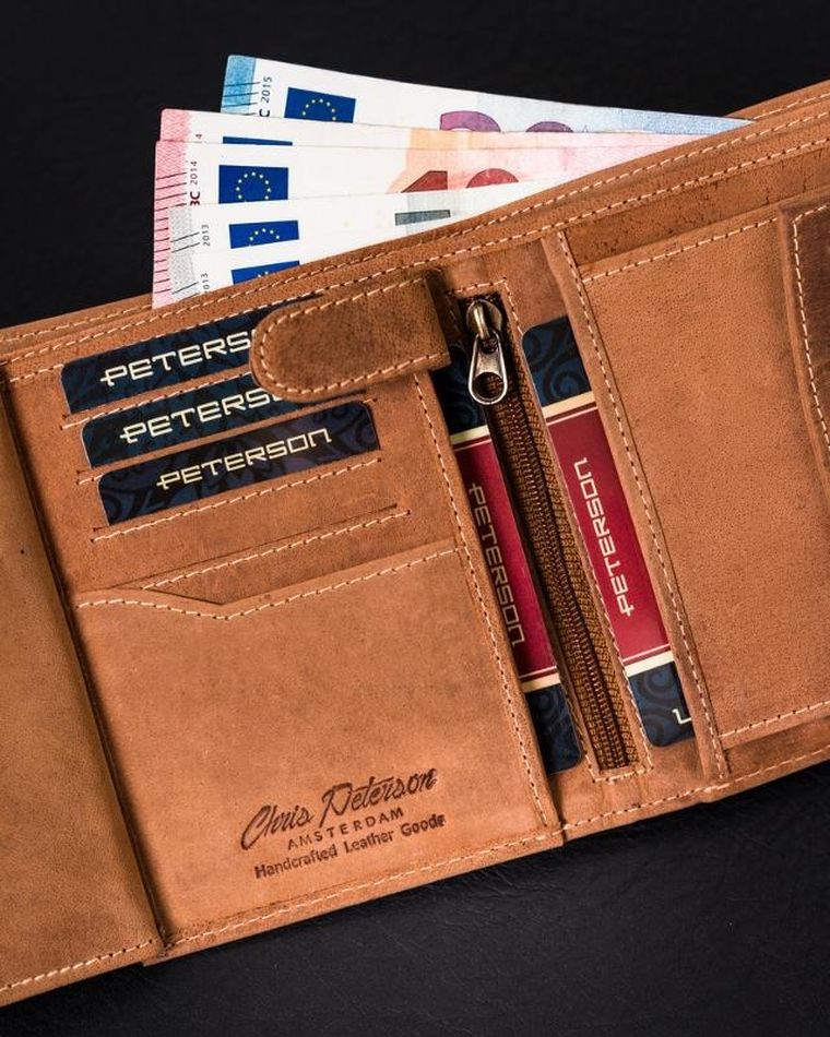 Portfel, brązowy, skórzany, RFID, Peterson