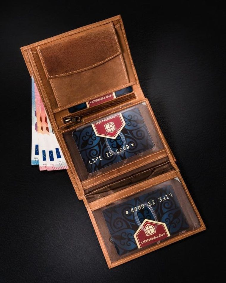 Portfel, brązowy, skórzany, RFID, Peterson