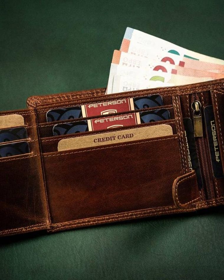 Portfel, brązowy, skórzany, RFID, Peterson