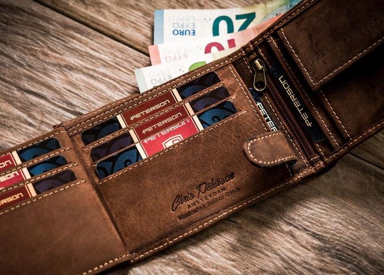 Portfel, brązowy, skórzany, RFID, Peterson