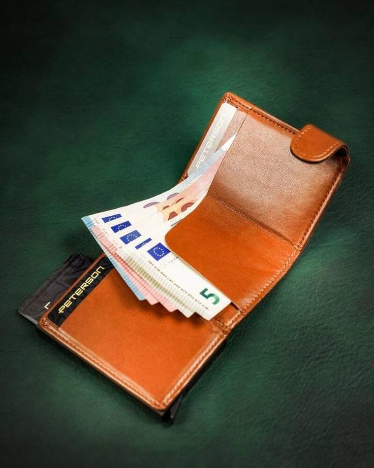 Portfel, brązowy, skórzany, RFID, Peterson