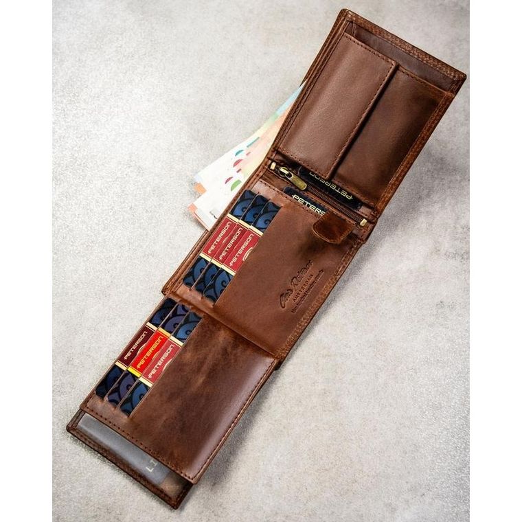 Portfel, brązowy, skórzany, RFID, Peterson