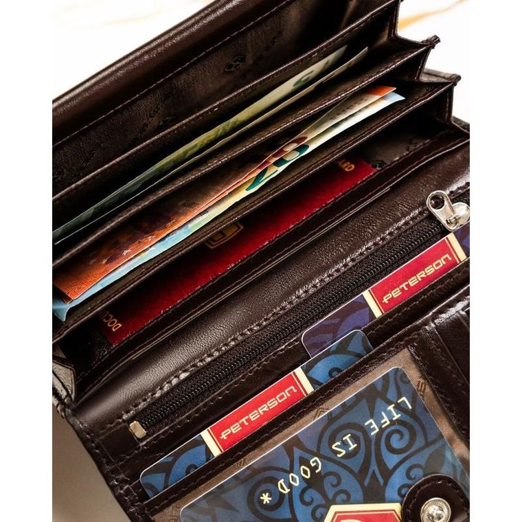 Portfel, brązowy, skórzany, RFID, Peterson