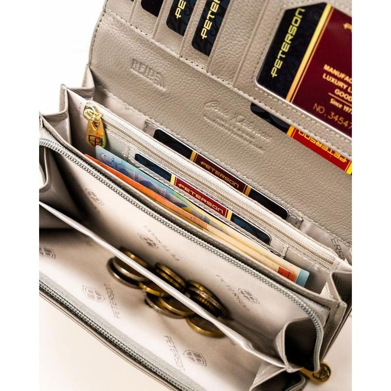 Portfel, brązowy, skórzany, RFID, Peterson