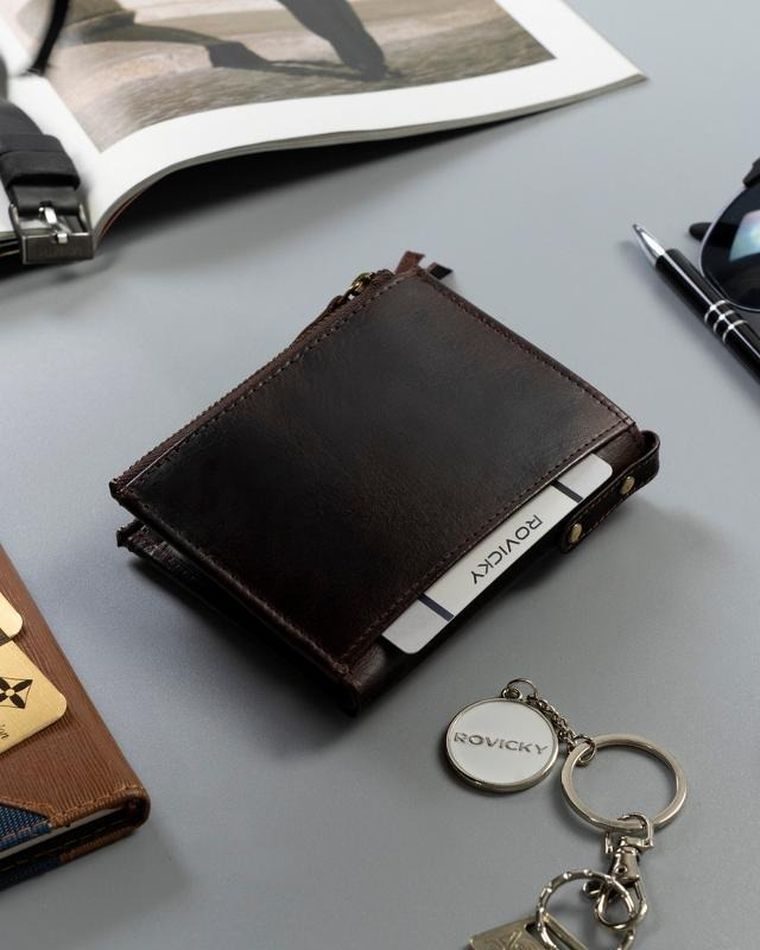Portfel, brązowy, skórzany, RFID, Rovicky
