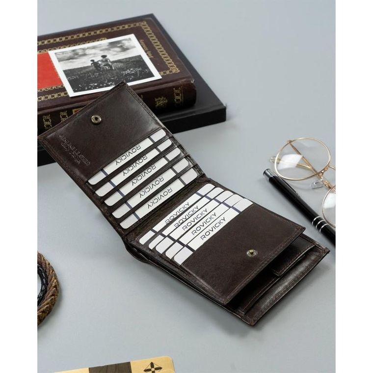 Portfel, brązowy, skórzany, RFID, Rovicky