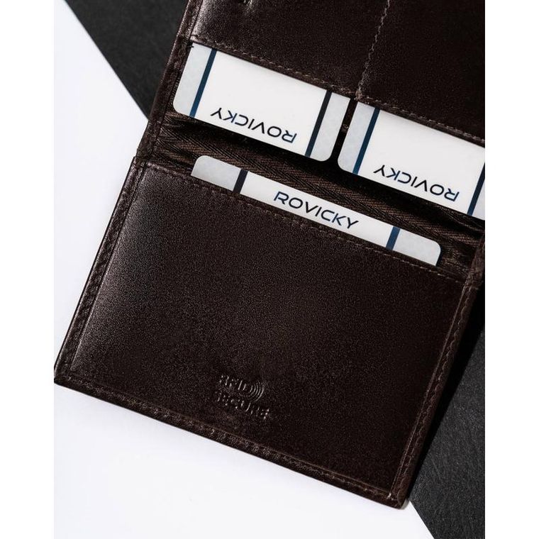 Portfel, brązowy, skórzany, RFID, Rovicky