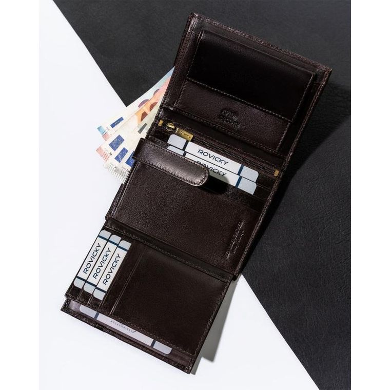 Portfel, brązowy, skórzany, RFID, Rovicky