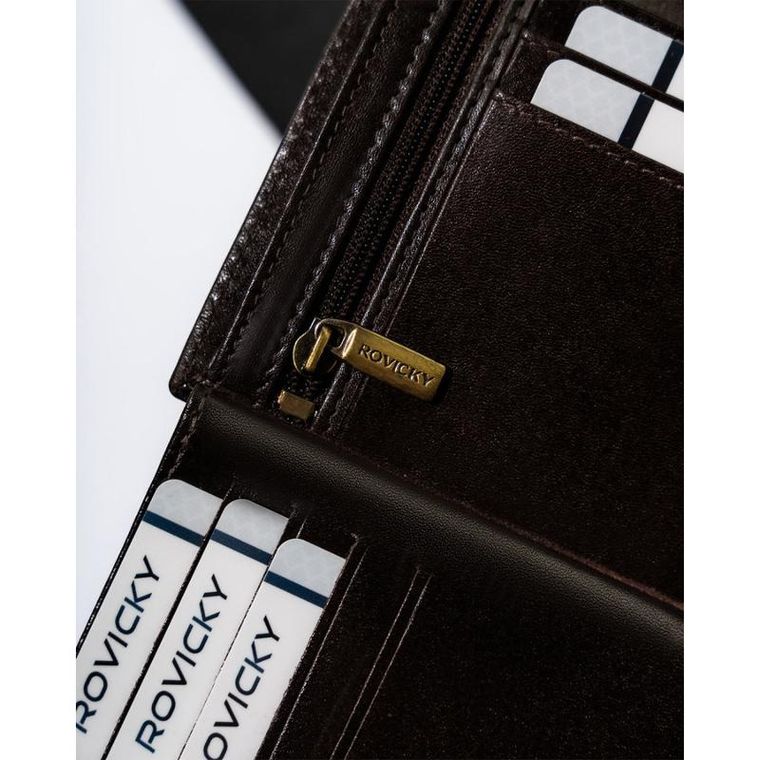 Portfel, brązowy, skórzany, RFID, Rovicky
