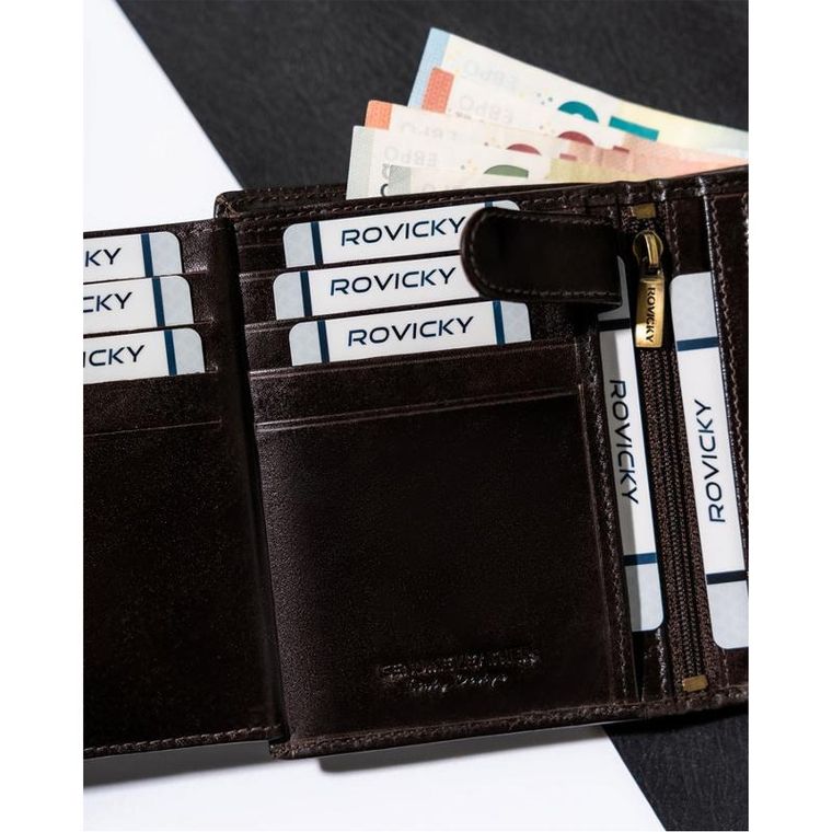 Portfel, brązowy, skórzany, Rovicky