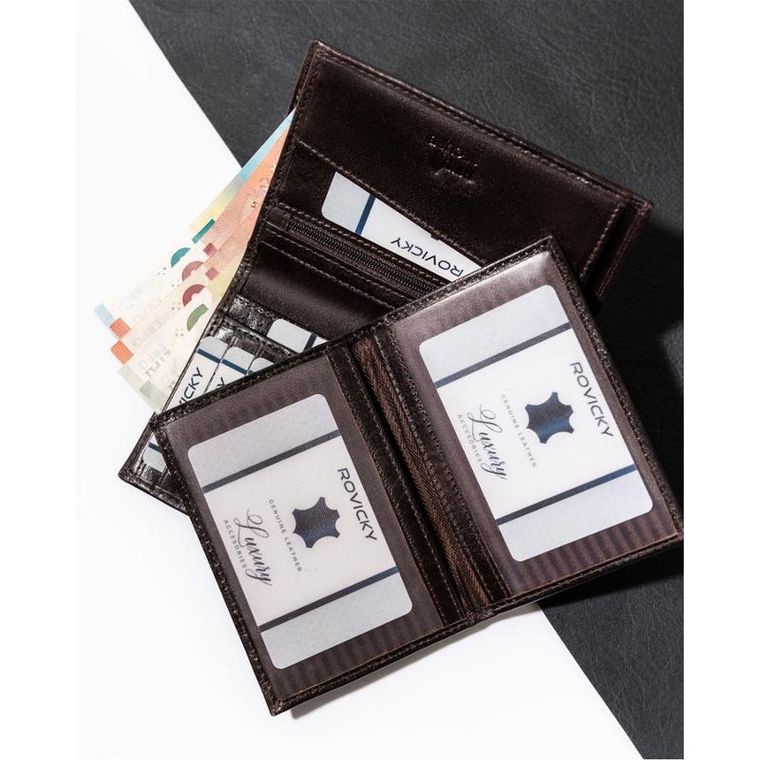 Portfel, brązowy, skórzany, Rovicky