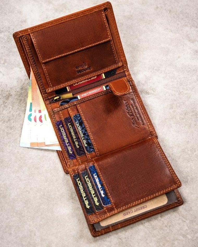 Portfel, brązowy, skórzany, wodnik, Peterson