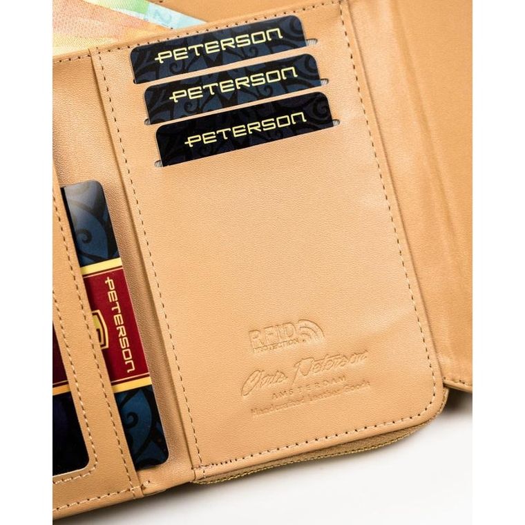 Portfel, ciemnobeżowy, skóra ekologiczna, RFID, Peterson