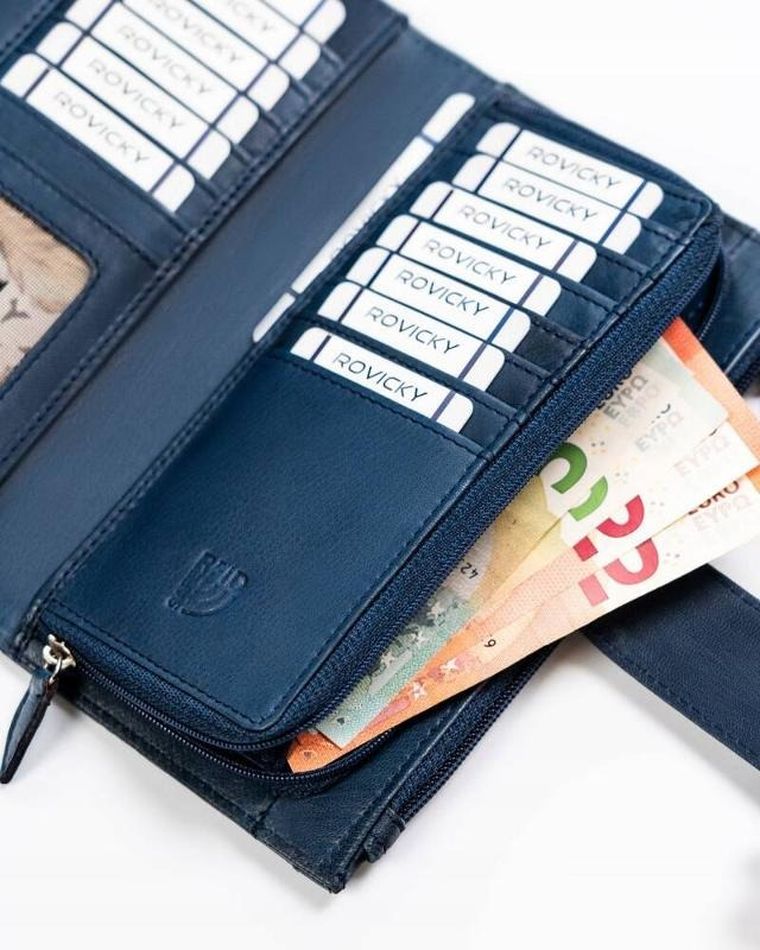 Portfel, ciemnoniebieski, skórzany, RFID, Rovicky