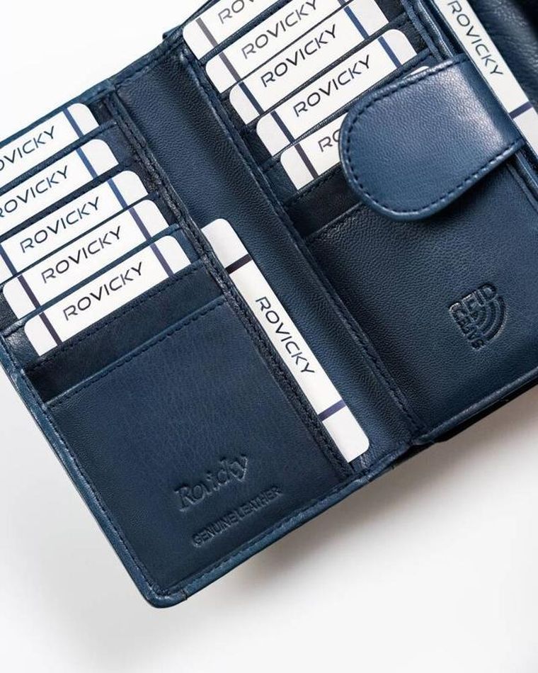 Portfel, ciemnoniebieski, skórzany, RFID, Rovicky