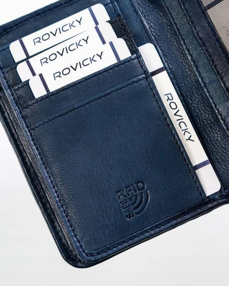 Portfel, ciemnoniebieski, skórzany, RFID, Rovicky