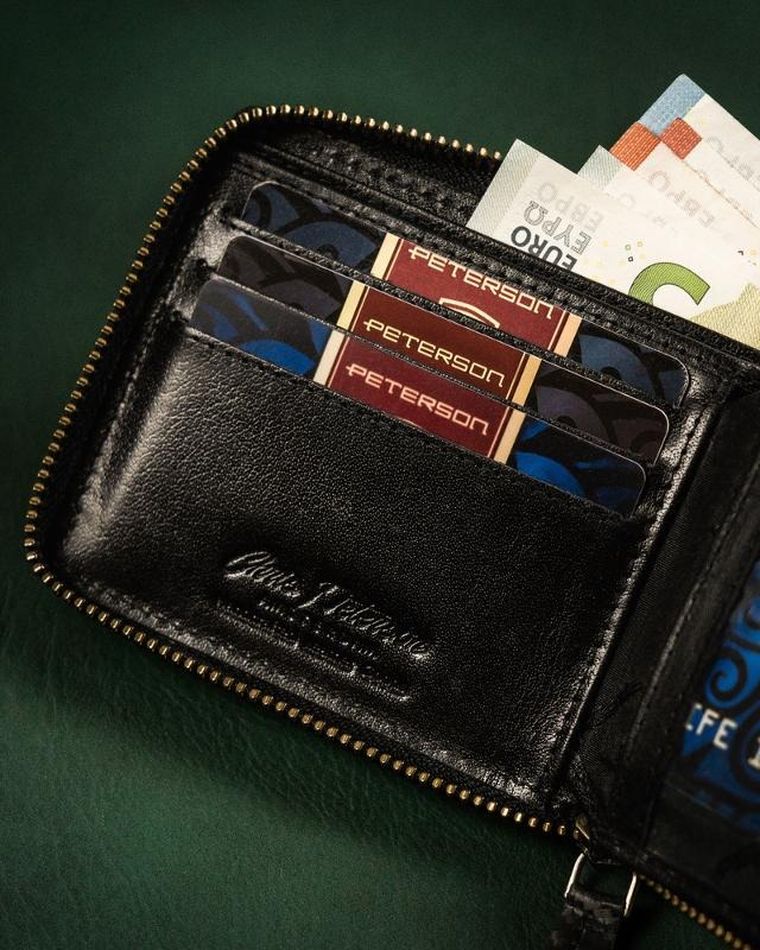 Portfel, czarno-czerwony, skórzany, Peterson