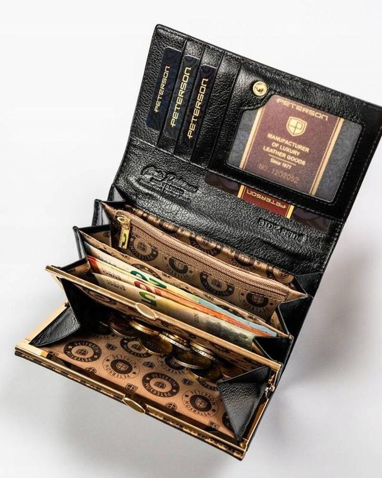 Portfel, czarno-czerwony, skórzany, Peterson