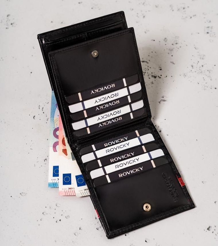 Portfel, czarno-czerwony, skórzany, RFID, Rovicky