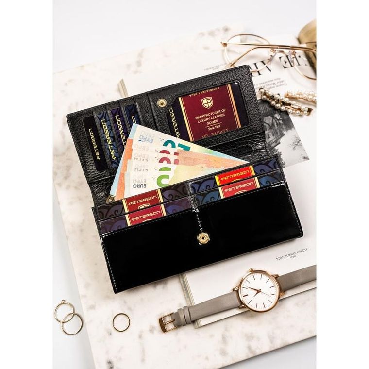 Portfel, czarno-złoty, skórzany, Petereson