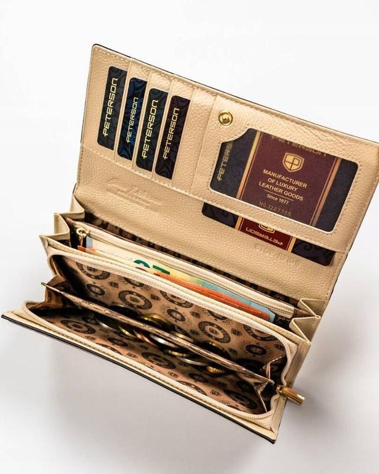 Portfel, czarno-złoty, skórzany, Peterson