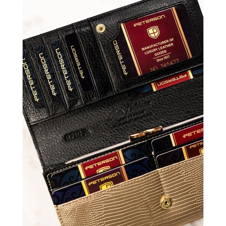 Portfel, czarno-złoty, skórzany, Peterson