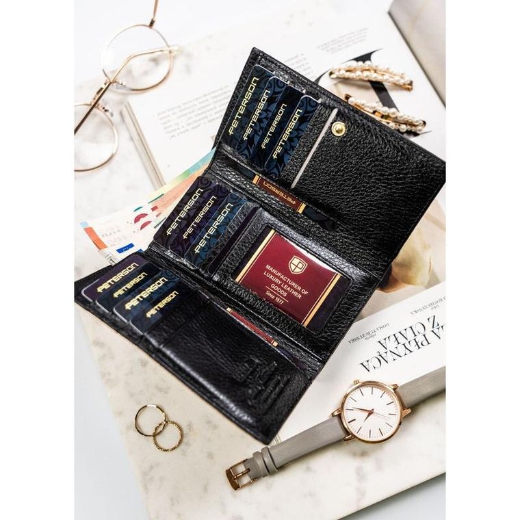 Portfel, czarno-złoty, skórzany, RFID, Petereson