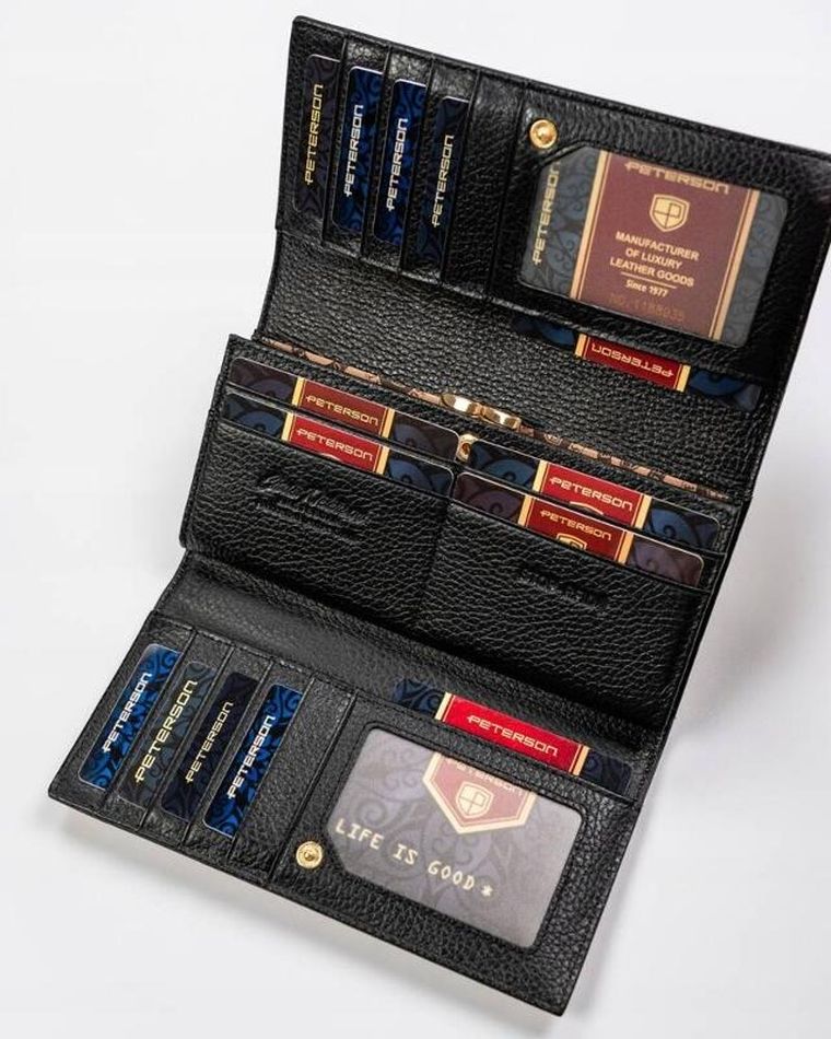 Portfel, czarno-złoty, skórzany, RFID, Peterson