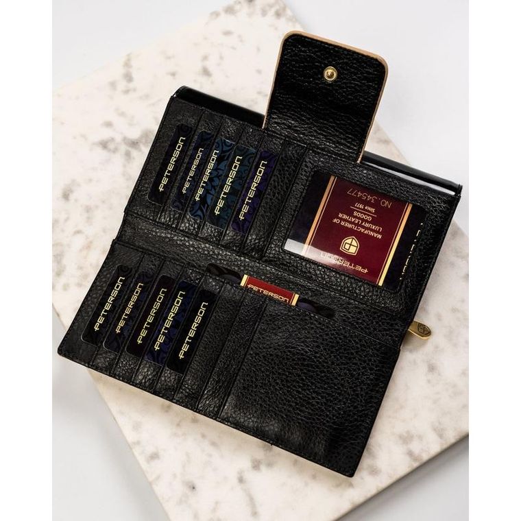 Portfel, czarno-złoty, skórzany, RFID, Peterson