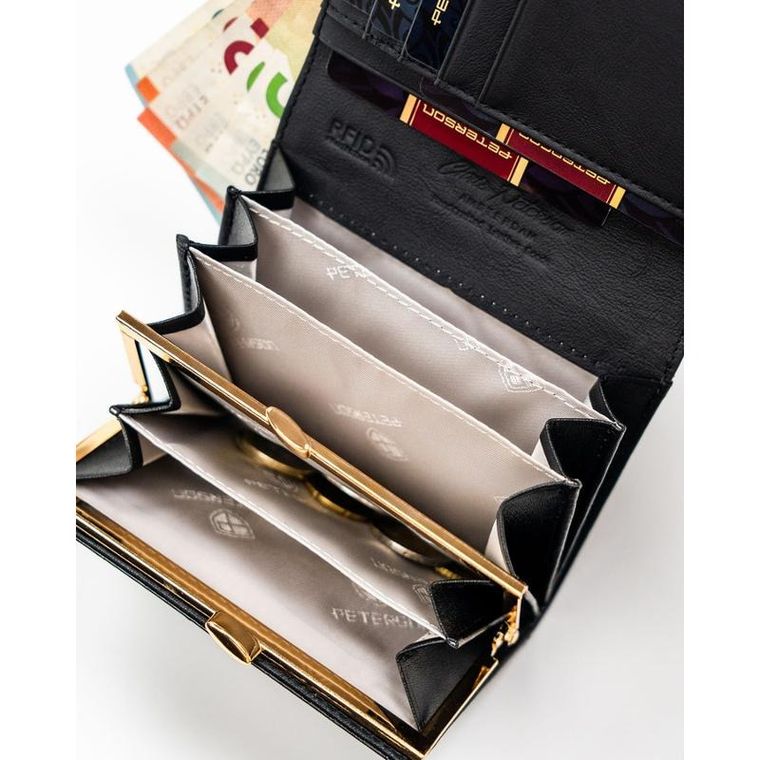 Portfel, czarny, skóra naturalna i ekologiczna, Peterson