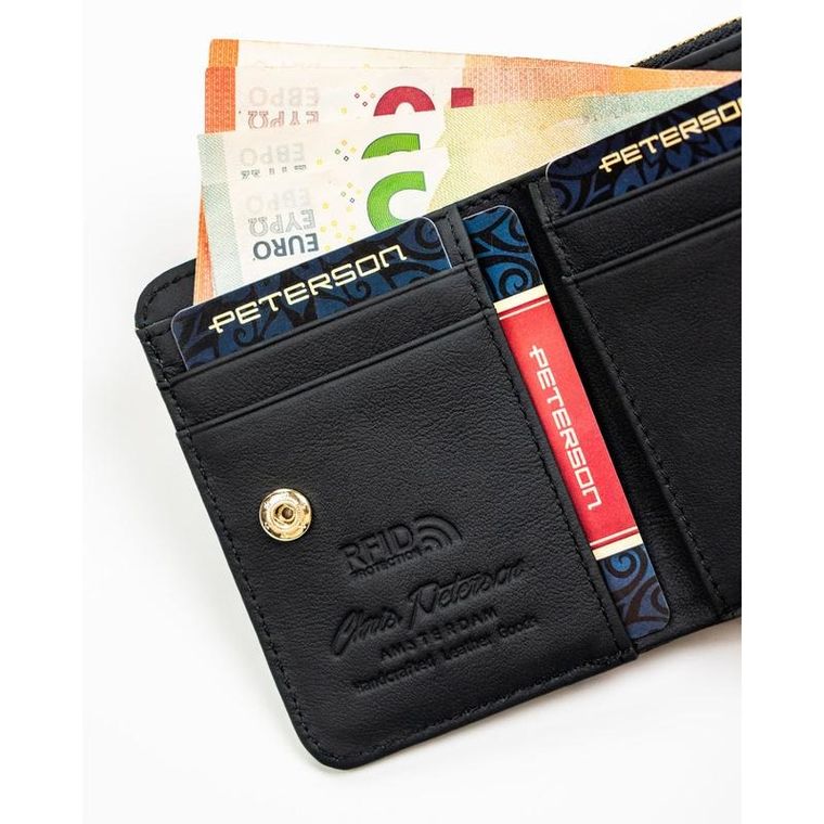 Portfel, czarny, skóra naturalna i ekologiczna, Peterson