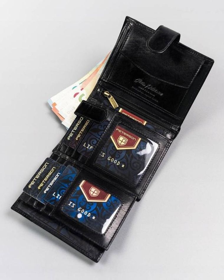Portfel, czarny, skórzany, Peterson