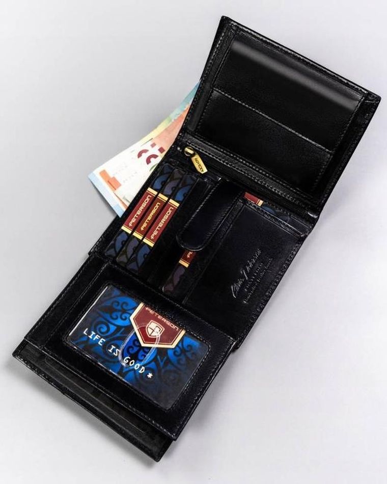 Portfel, czarny, skórzany, Peterson