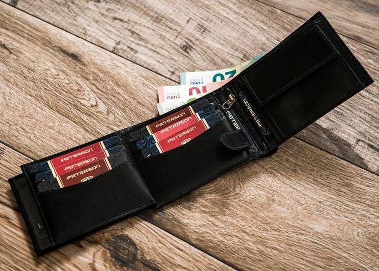 Portfel, czarny, skórzany, Peterson