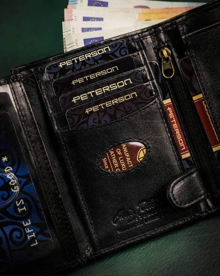 Portfel, czarny, skórzany, Peterson
