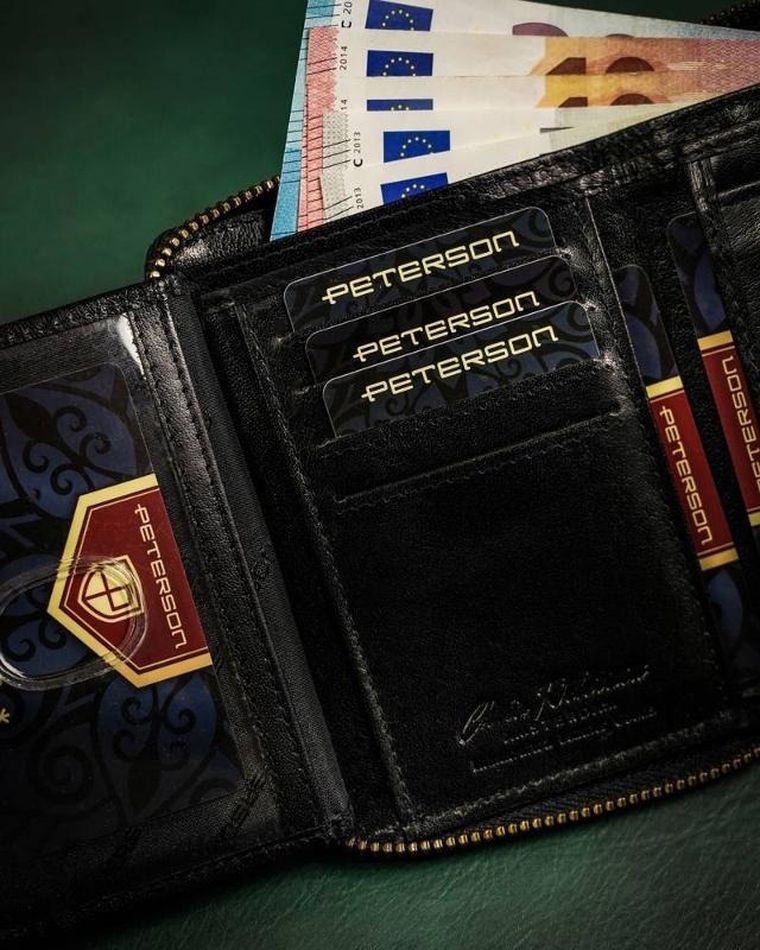 Portfel, czarny, skórzany, Peterson