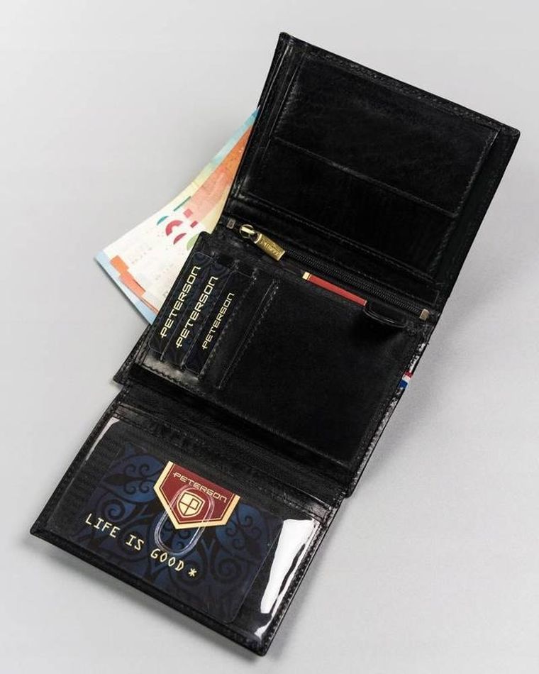 Portfel, czarny, skórzany, Peterson