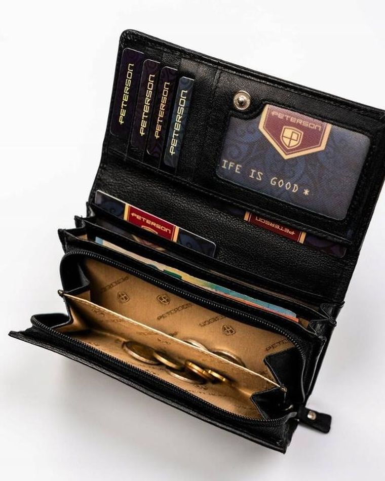 Portfel, czarny, skórzany, Peterson