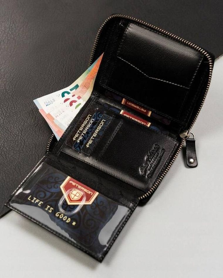 Portfel, czarny, skórzany, Peterson