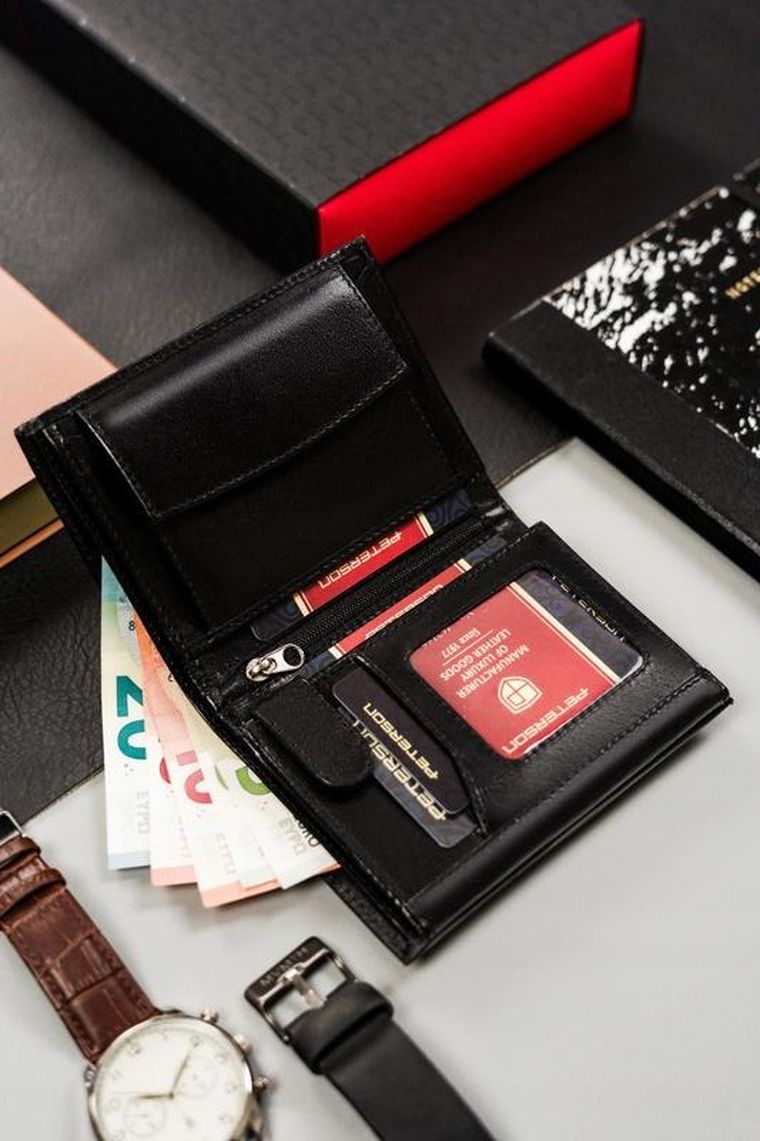 Portfel, czarny, skórzany, Peterson