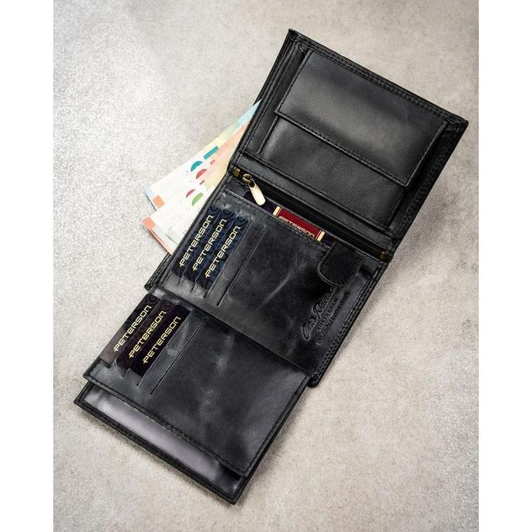 Portfel, czarny, skórzany, Peterson