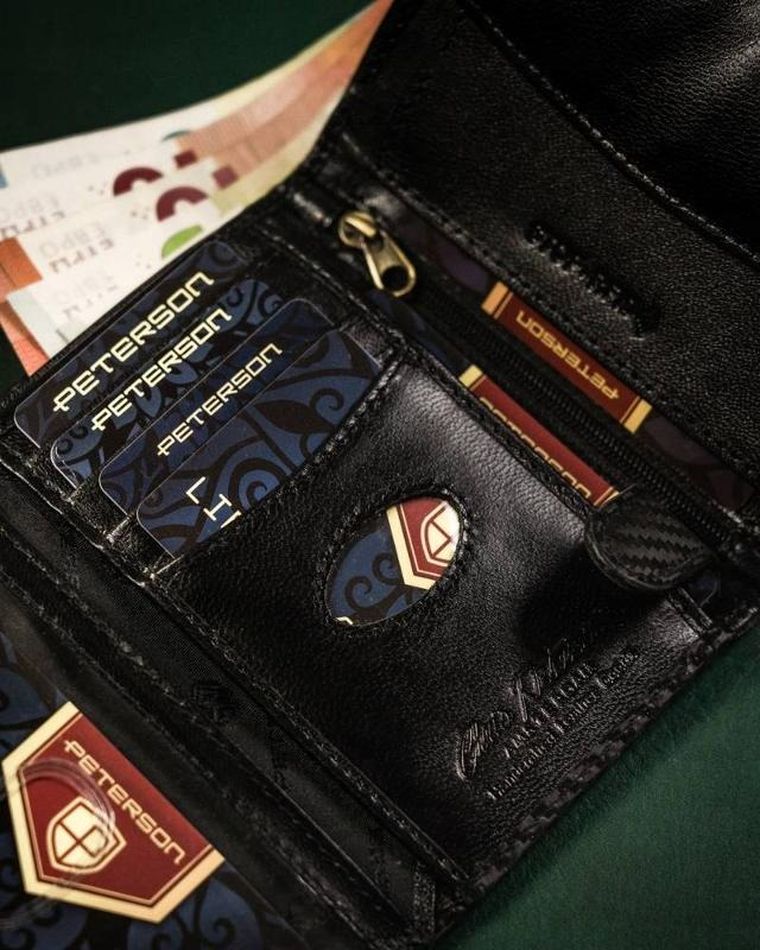 Portfel, czarny, skórzany, RFID, Peterson