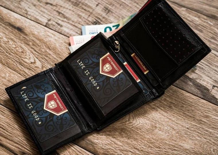 Portfel, czarny, skórzany, RFID, Peterson